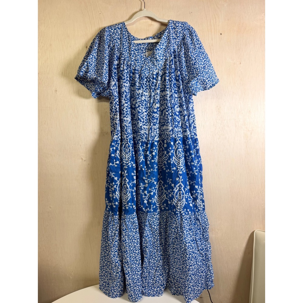 Y2K Only Necessities Dress Womens M Blue Excellent Cotton Tiered Floral Paisley